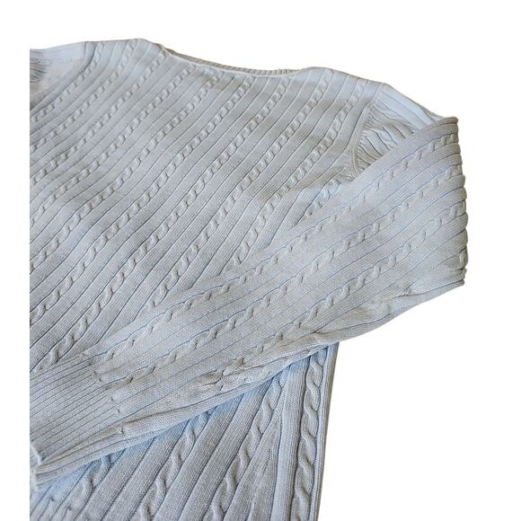 IZOD Cable Knit 100% Cotton Crewneck Sweater Light Blue Womens Large Long Sleeve - Picture 6 of 13